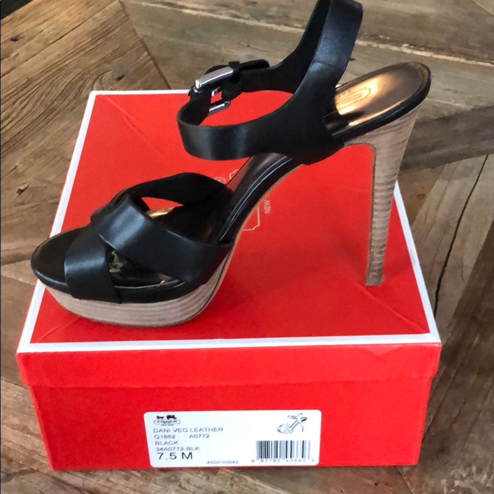 Beautiful Black Leather Coach Sandals